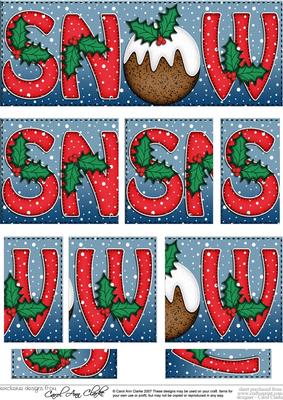 Christmas Xmas Snow with Puddings Dl Side Stacker Topper