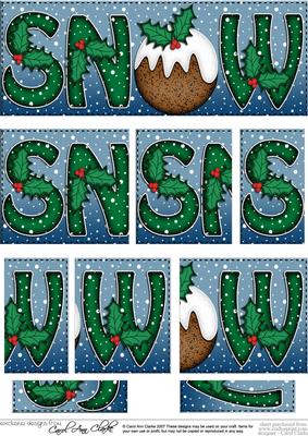 Christmas Xmas Snow with Puddings Dl Side Stacker Topper