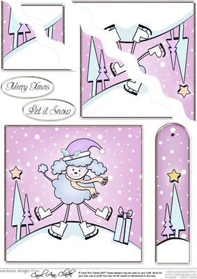Cute Xmas Poodle Quick Card with Wavy Corner Side Stacker