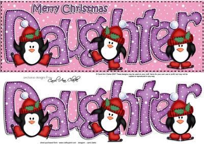 Large Dl Xmas Daughter with Penguins Quick Card 3D Decoupage