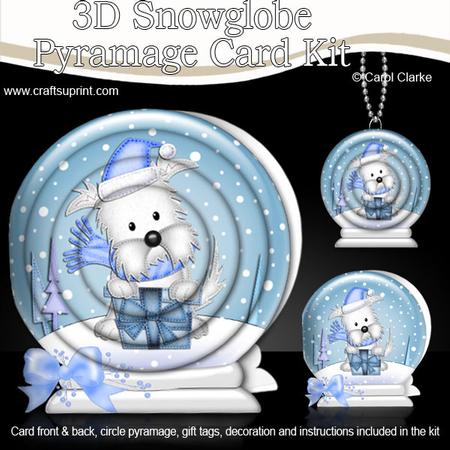 3D Xmas Scottie Dog Snowglobe Circle Pyramage Card Kit
