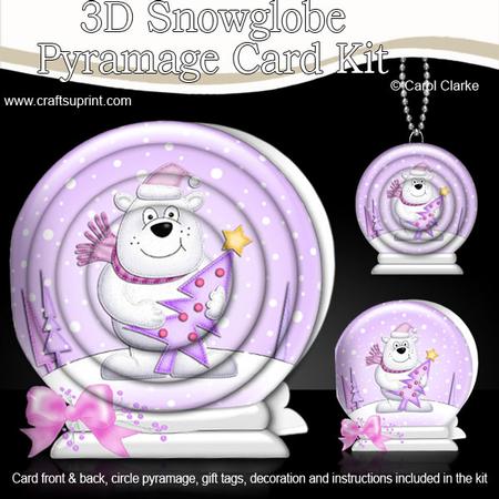 3D Xmas Polar Bear Snowglobe Circle Pyramage Card Kit