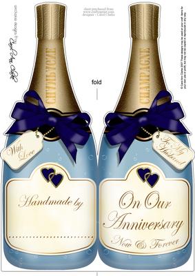 Large Dl Husband Anniversary Champagne Bottle Shaped Card