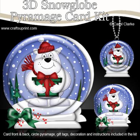3D Xmas Polar Bear Snowglobe Circle Pyramage Card Kit