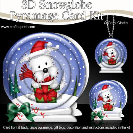 3D Xmas Westie Dog Snowglobe Circle Pyramage Card Kit