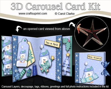 3D Christmas Penguins Carousel Card Kit
