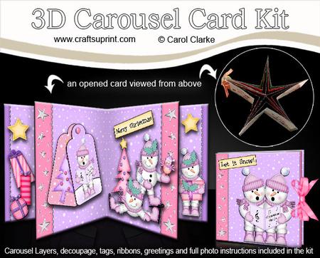 3D Christmas Snowmen Carousel Card Kit