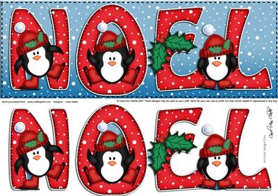 Large Dl Xmas Noel with Penguins Quick Card with 3D Decoupag