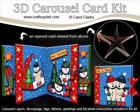 3D Christmas Snowmen Carousel Card Kit