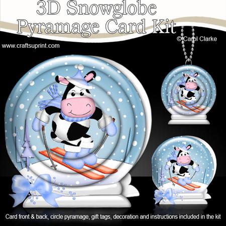 3D Xmas Milly Moo Cow Snowglobe Circle Pyramage Card Kit