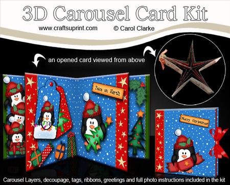 3D Christmas Penguins Carousel Card Kit