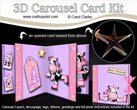3D Christmas Milly Moo Cow Carousel Card Kit