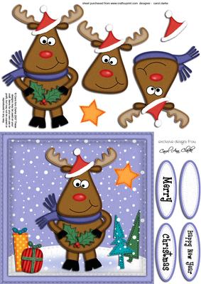 Xmas Cute Rudolph Quick Card N 3D Decoupage