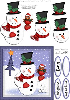 Xmas Cute Snowman Quick Card N 3D Decoupage