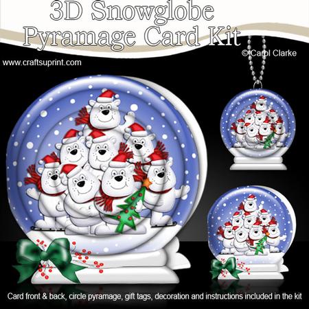 3D Xmas Polar Bears Snowglobe Circle Pyramage Card
