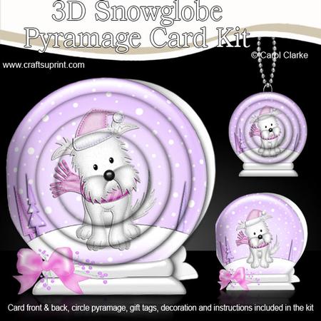 3D Xmas Westie Dog Snowglobe Circle Pyramage Card