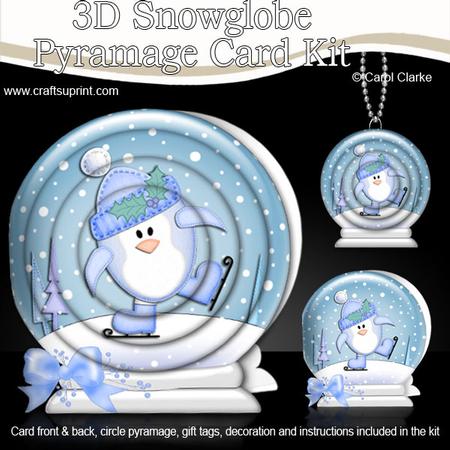 3D Xmas Skating Penguin Snowglobe Circle Pyramage Card
