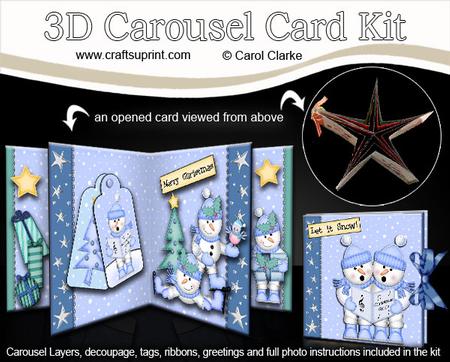 3D Christmas Snowmen Carousel Card Kit