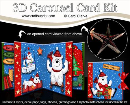 3D Christmas Polar Bears Carousel Card Kit