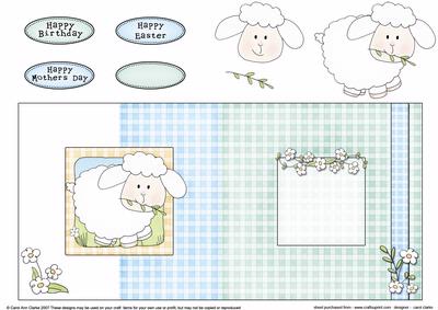 Sweet Little Lamb Fold Back Card with Decoupage