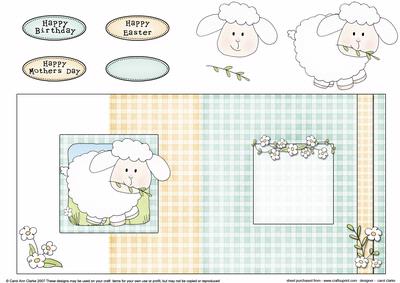 Sweet Little Lamb Fold Back Card with Decoupage