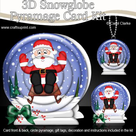 3D Xmas Sledging Santa Snowglobe Circle Pyramage Card