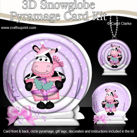 3D Xmas Milly Moo Cow Snowglobe Circle Pyramage Card