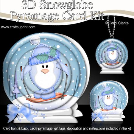 3D Xmas Penguin Snowglobe Circle Pyramage Card