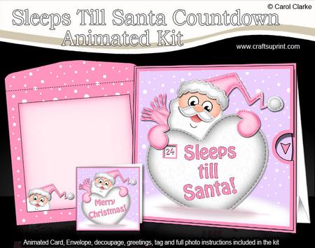3D Xmas Santa Sleeps Till Santa Countdown Moveable Card Kit
