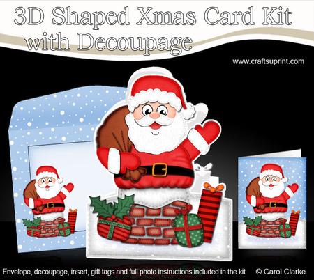Xmas Santa Got Stuck Shaped Card with Decoupage