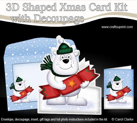 Xmas Ben Polar Bear's Cracker Shaped Card with Decoupage
