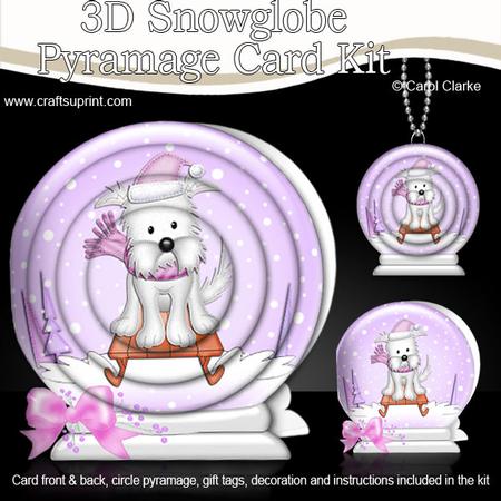 3D Xmas Westie Dog Snowglobe Circle Pyramage Card Kit