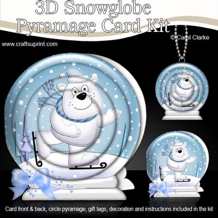 3D Xmas Polar Bear Snowglobe Circle Pyramage Card Kit