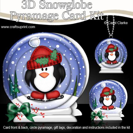 3D Xmas Penguin Snowglobe Circle Pyramage Card Kit