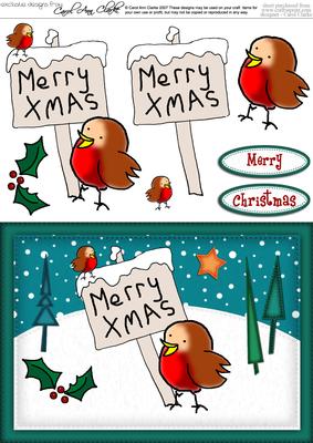 A5 Xmas Robins Quick Card N 3D Decoupage