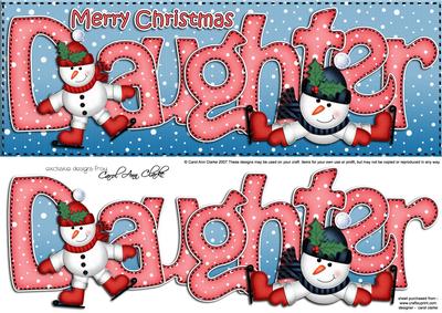 Large Dl Xmas Daughter with Snowmen Quick Card 3D Decoupage