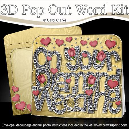 3D Diamond Wedding with Roses Pop Out Word Card Kit