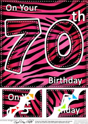 8 x 8 Fun Zebra Striped 70th Birthday Scalloped Topper