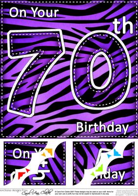8 x 8 Fun Zebra Striped 70th Birthday Scalloped Topper