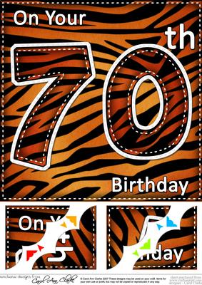 8 x 8 Fun Zebra Striped 70th Birthday Scalloped Topper