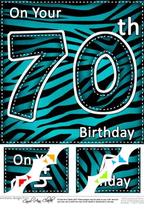 8 x 8 Fun Zebra Striped 70th Birthday Scalloped Topper