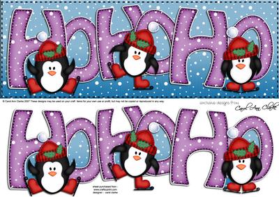 Large Dl Xmas Hohoho Penguins Quick Card with 3D Decoupage
