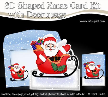 Xmas Santa N Sleigh Shaped Card with Decoupage