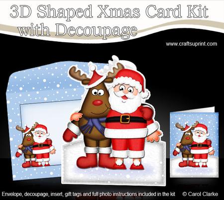 Xmas Santa N Rodolph Shaped Card with Decoupage