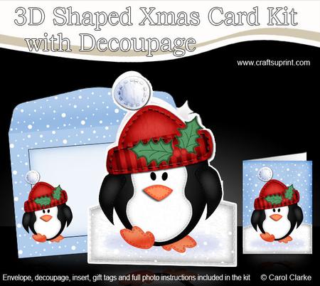 Xmas Penguin Shaped Card with Decoupage