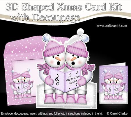 Xmas Singing Snowmen Shaped Card with Decoupage