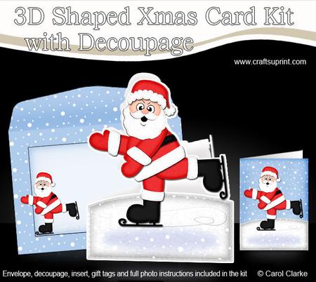 Xmas Skating Santa Shaped Card with Decoupage