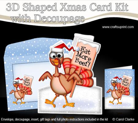 Xmas Percy Turkey Shaped Card with Decoupage