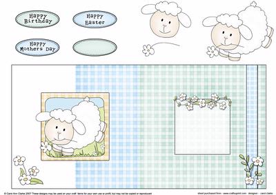 Little Leaping Lamb Fold Back Card with Decoupage