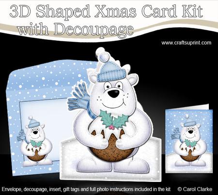 Xmas Ben Polar Bears Pudding Shaped Card with Decoupage
